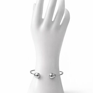 Silver Stainless Steel Ball Cuff Bracelet – Open Adjustable Design